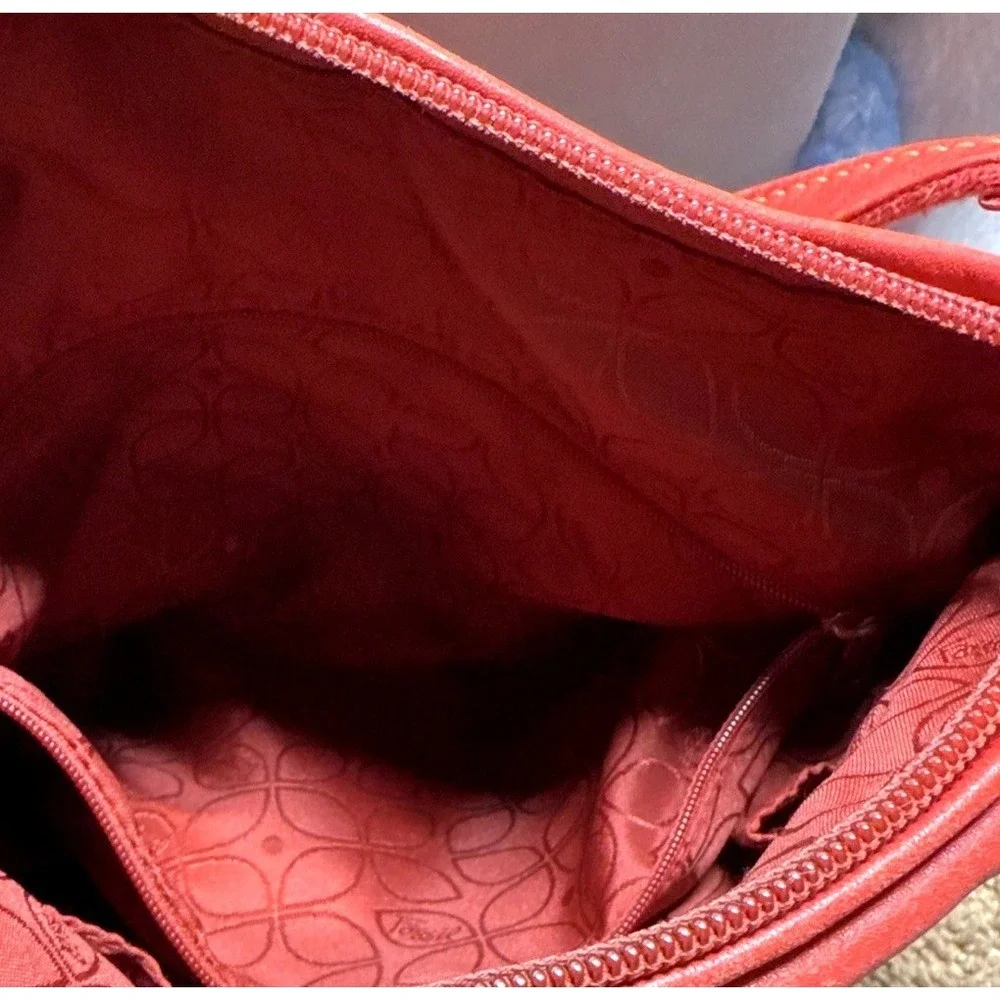 Vintage 90s Fossil Red Genuine Leather Crossbody Organizer Bag 11x11‎